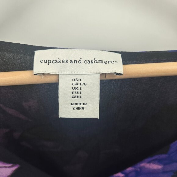 Cupcakes and Cashmere Black Purple Floral V-Neck Long Sleeved Large - Picture 10 of 11